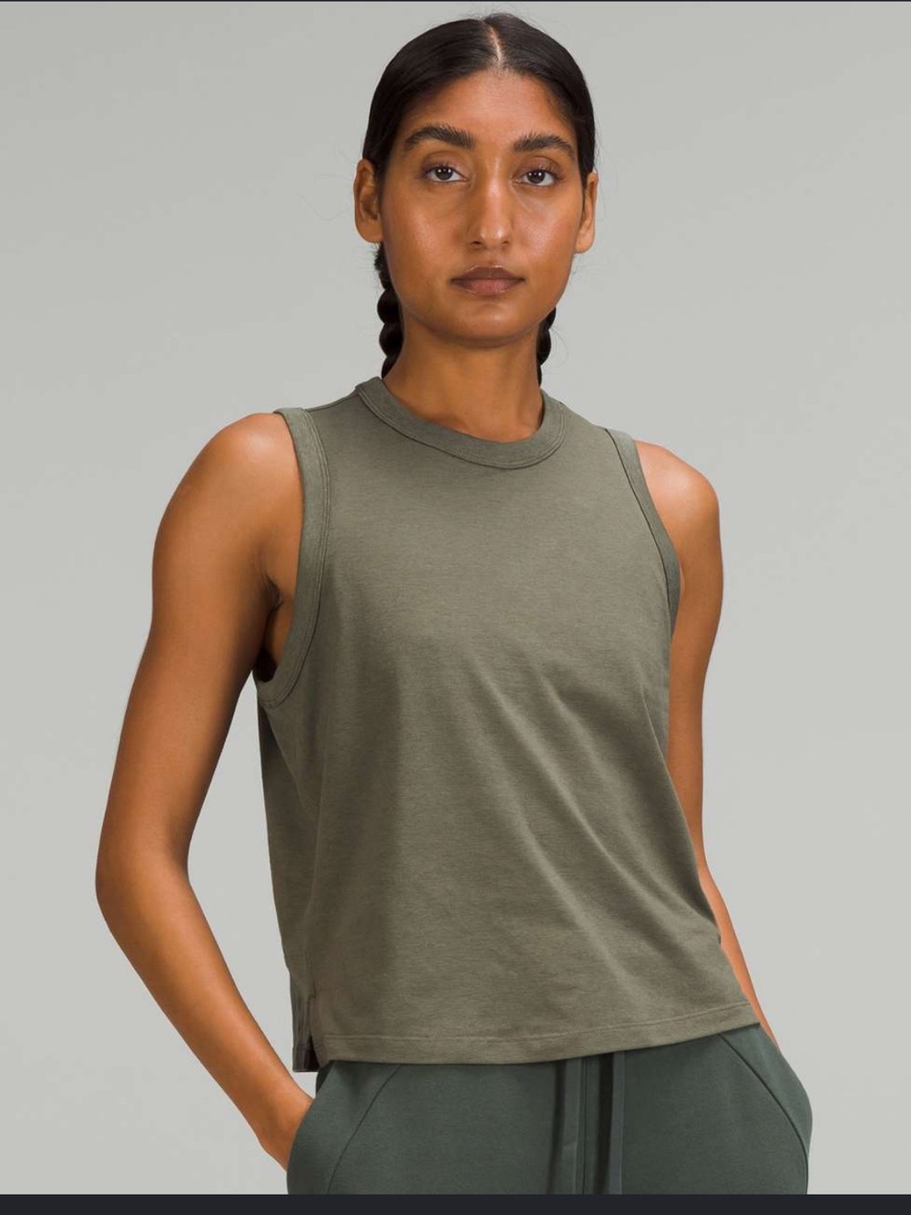 Lululemon Olive Green Classic-Fit Cotton Blend Tank - NO SIZE TAG M